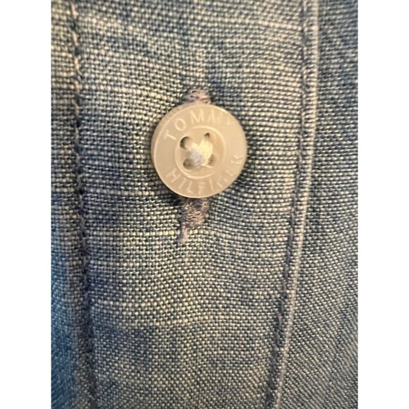 Tommy Hilfiger Button Down Blouse, Blue, Roll Sleeves, 100% Cotton, Size XL - Picture 8 of 12